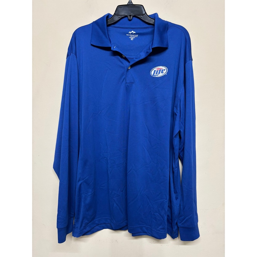 Miller‎ Lite Polo Shirt Mens XL Blue Long Sleeve Tri-Mountain Performance